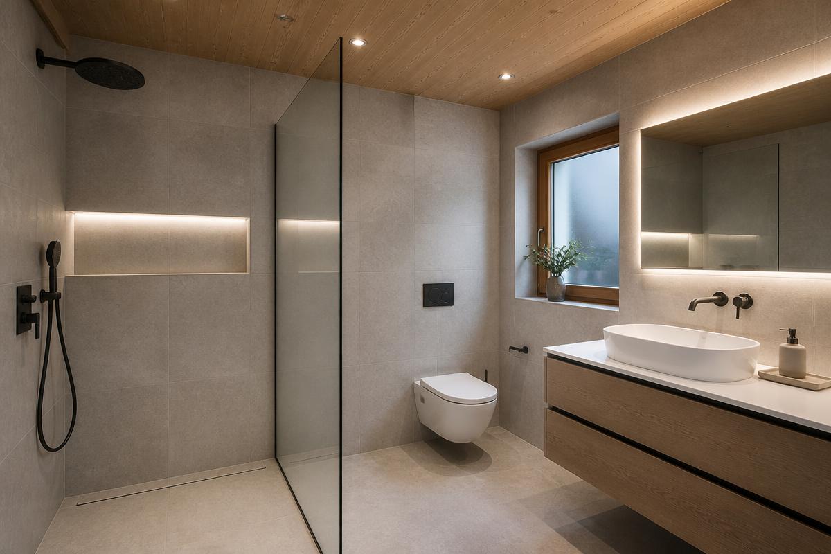 Neu erstelltes Badezimmer mit bodenebener Dusche in Dübendorf